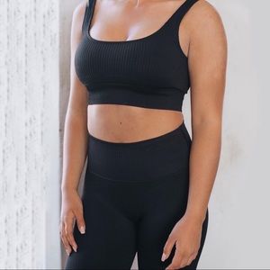 Seamless Ribbed Coord Gym Yoga Leggings Push Up Bra Set